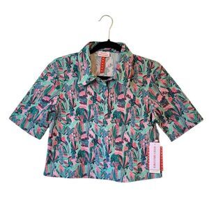 Never A Wallflower Women's Floral Pom Crop Top In April Flowers Print SZ XS NWT